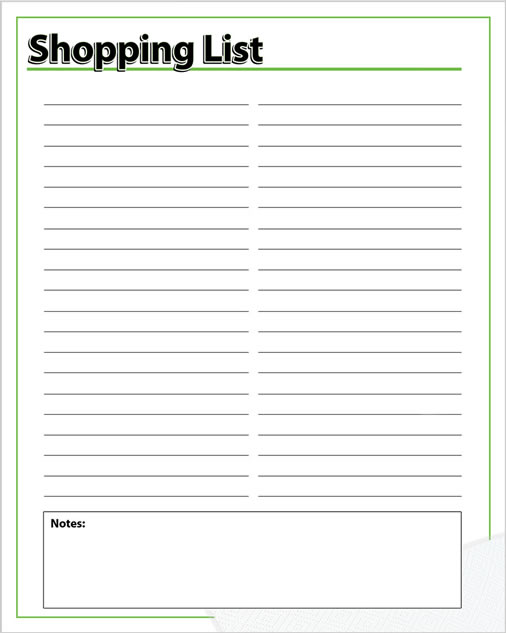 Free Printable Shopping List Template Pdf