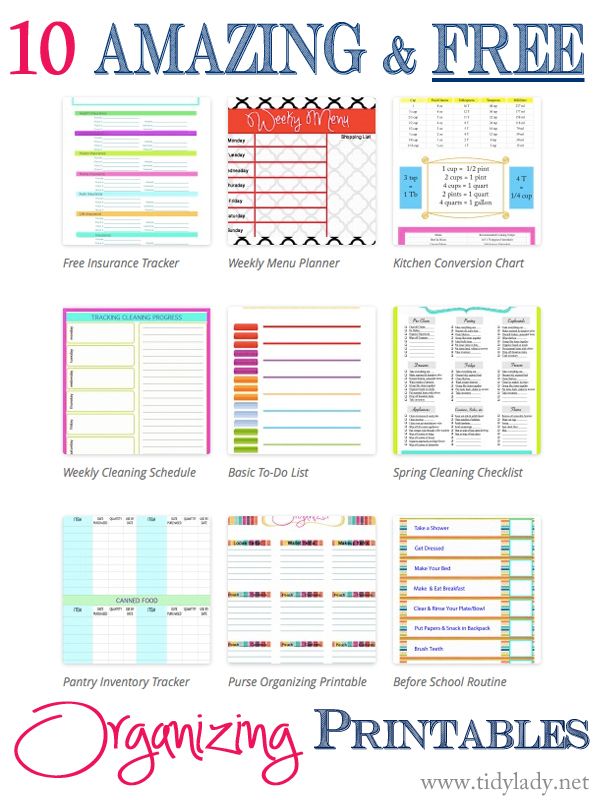 Free Printable Organizing Sheets