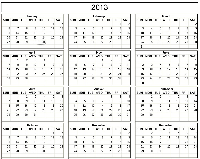 4 Best Images of Free Printable Year Calendar 2013 With ...