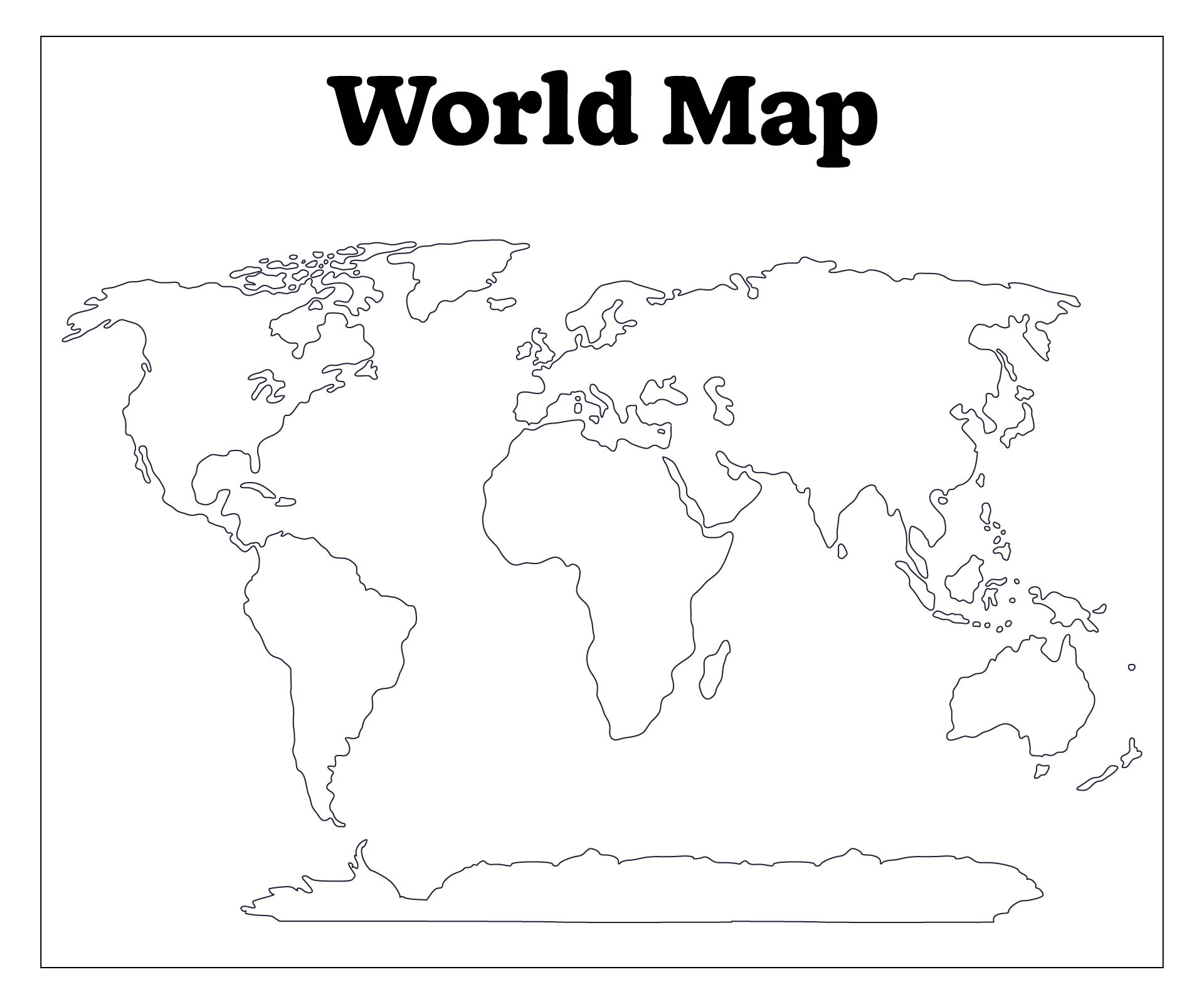 Printable World Map In Black And White Printable Word Searches
