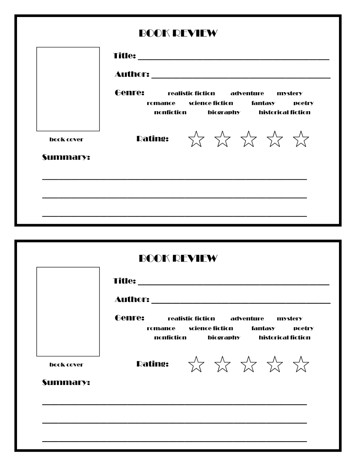 Book Review Template Free To Print