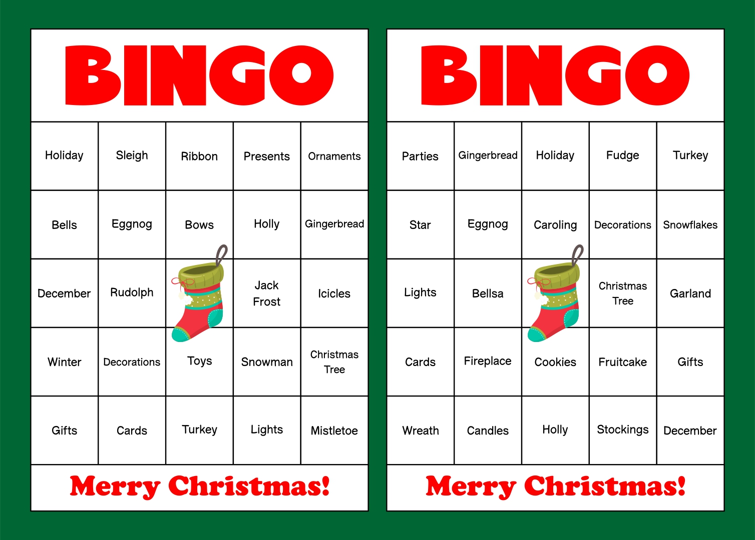 Christmas Bingo Cards Printable Free