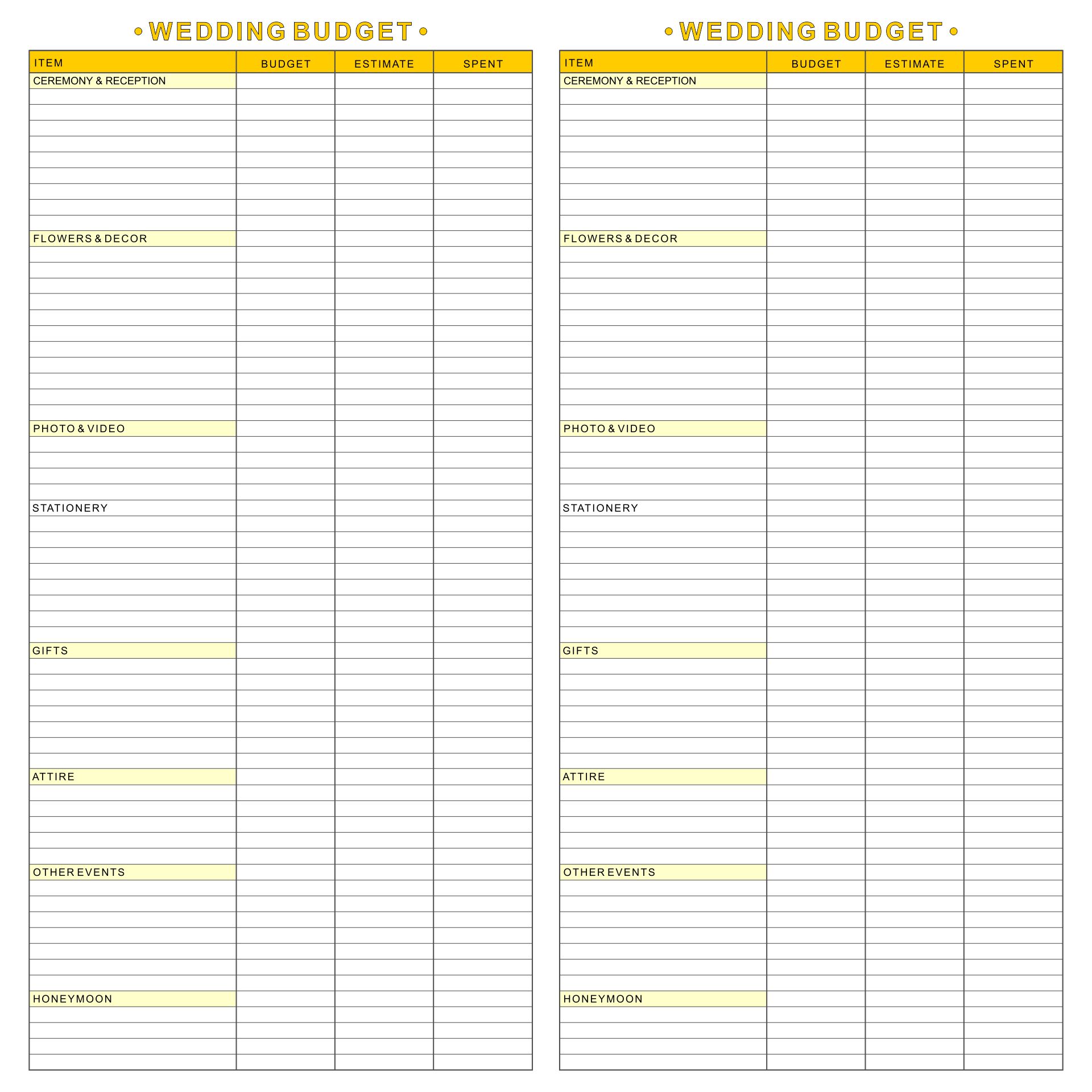 Printable Free Printable Wedding Planner Worksheets