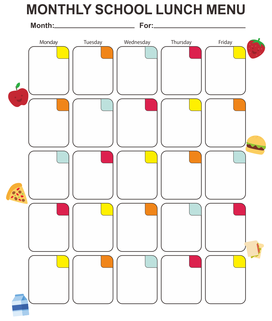 7 Best Images Of Printable Blank Lunch Menus School Lunch Menu Template Printable Blank