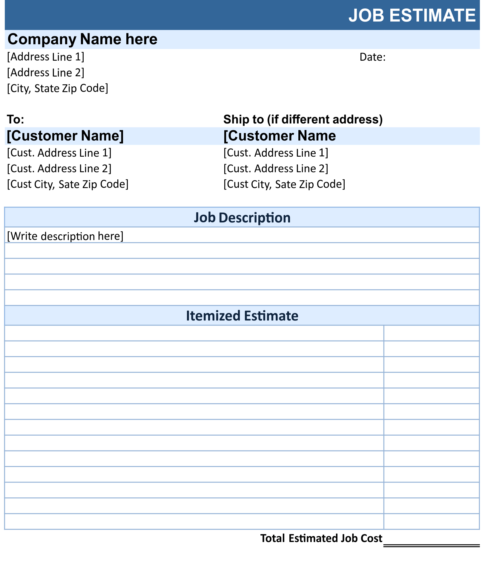 Free Printable Estimate Template