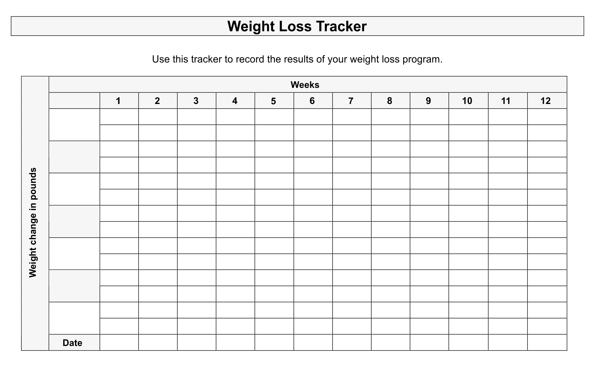 Weight Loss Tracking Chart Printable Free