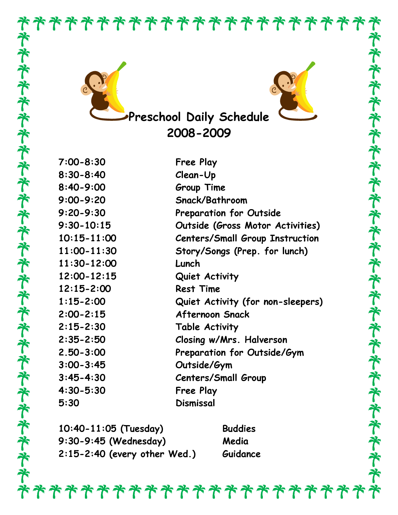 Daily Schedule For Preschoolers