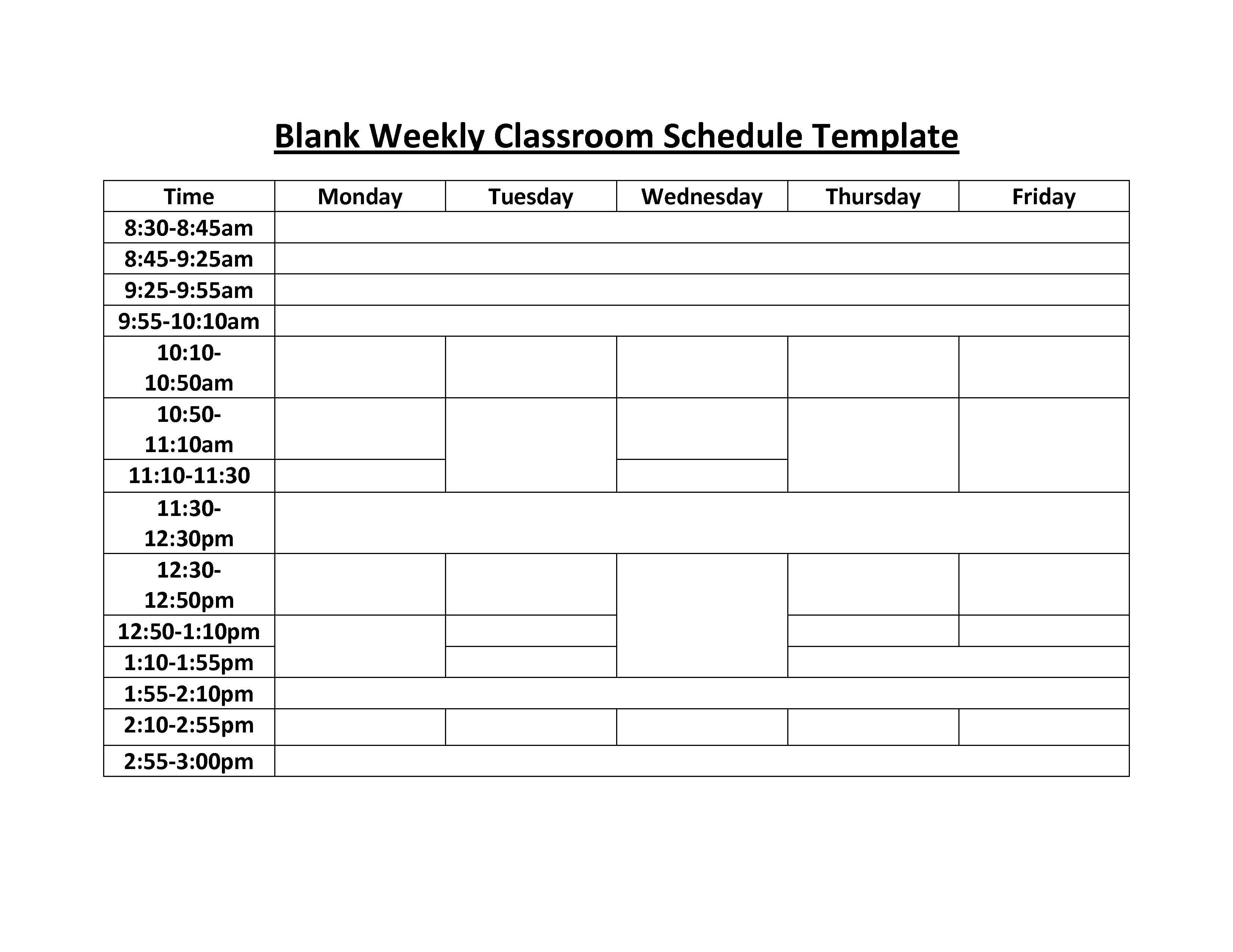 Printable Blank Daily Schedule Template