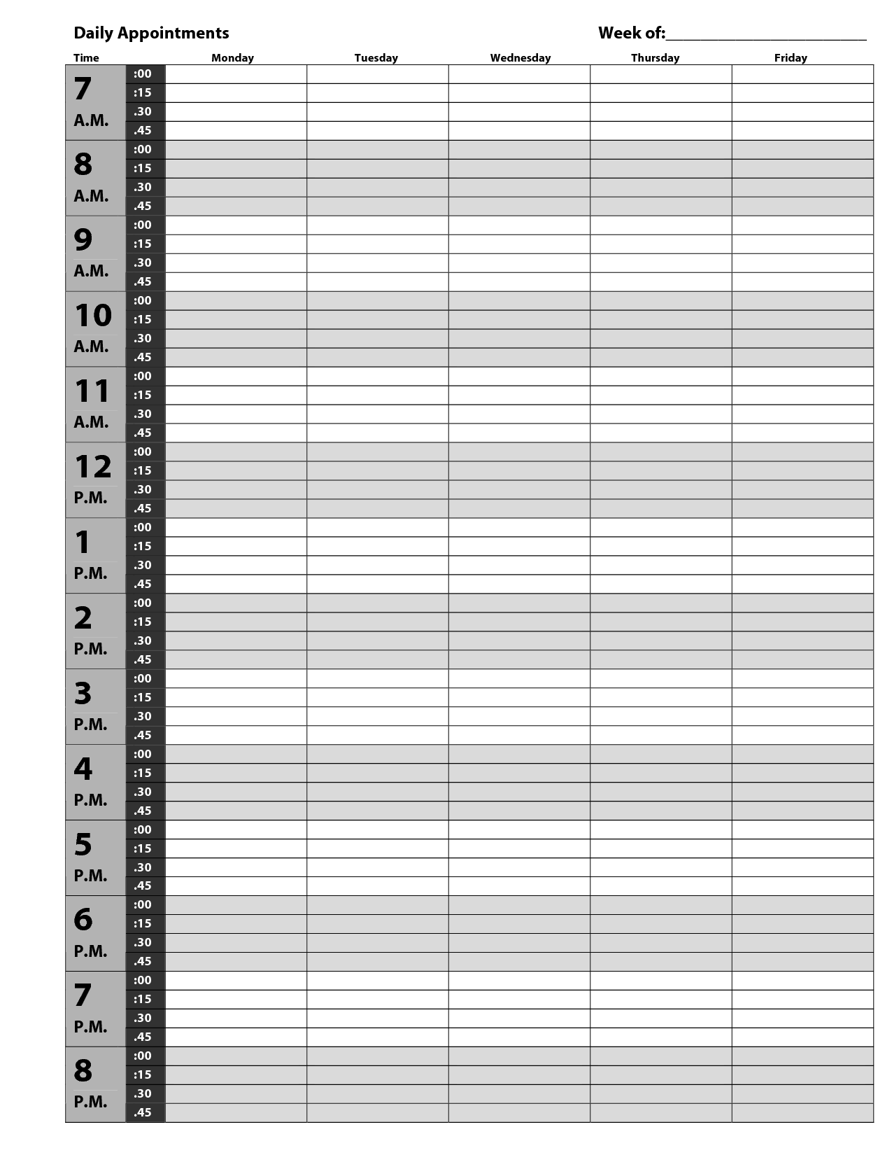 8 Best Images of Printable Weekly Appointment Schedule Daily