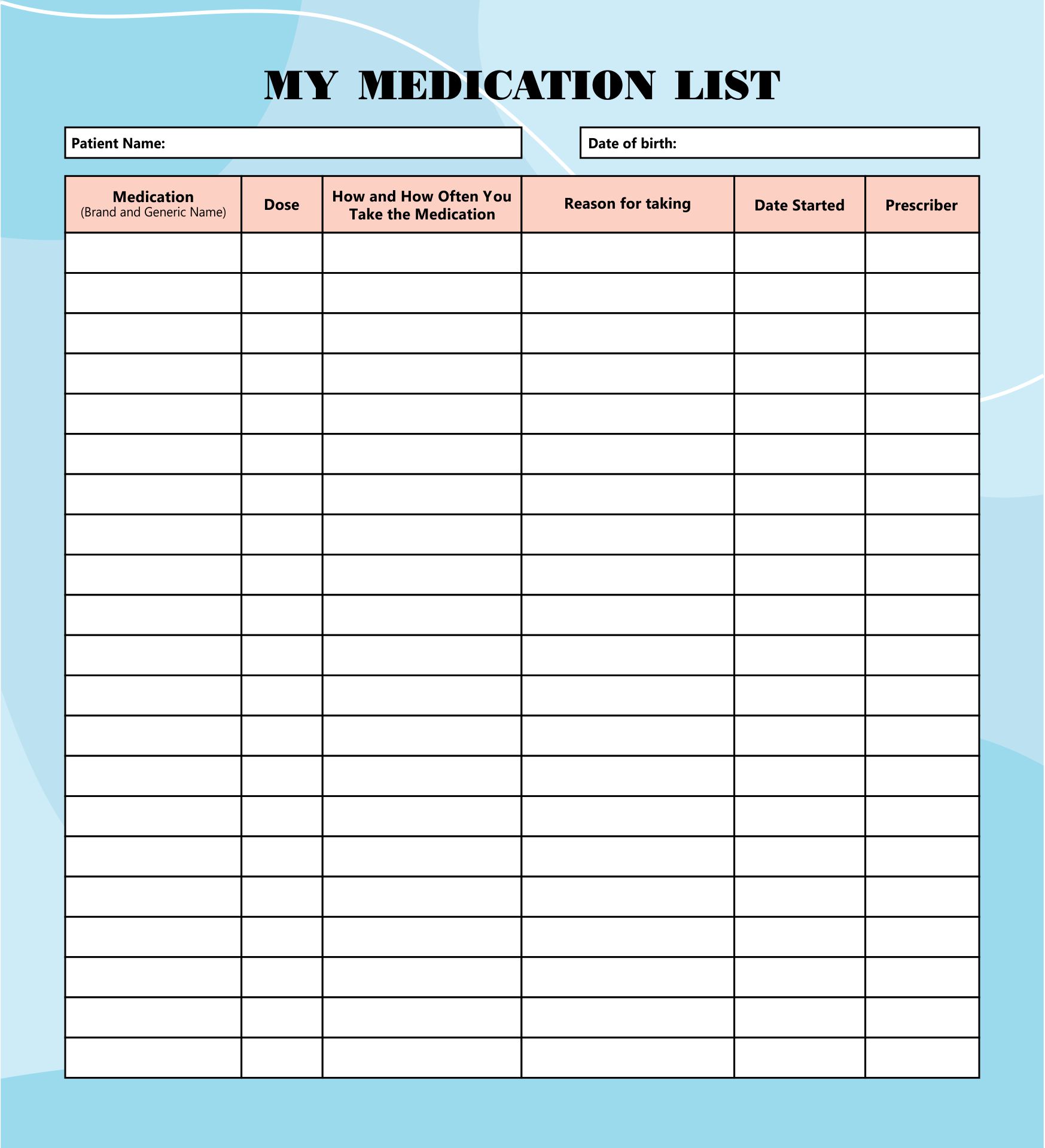 Free Printable Medication List Template