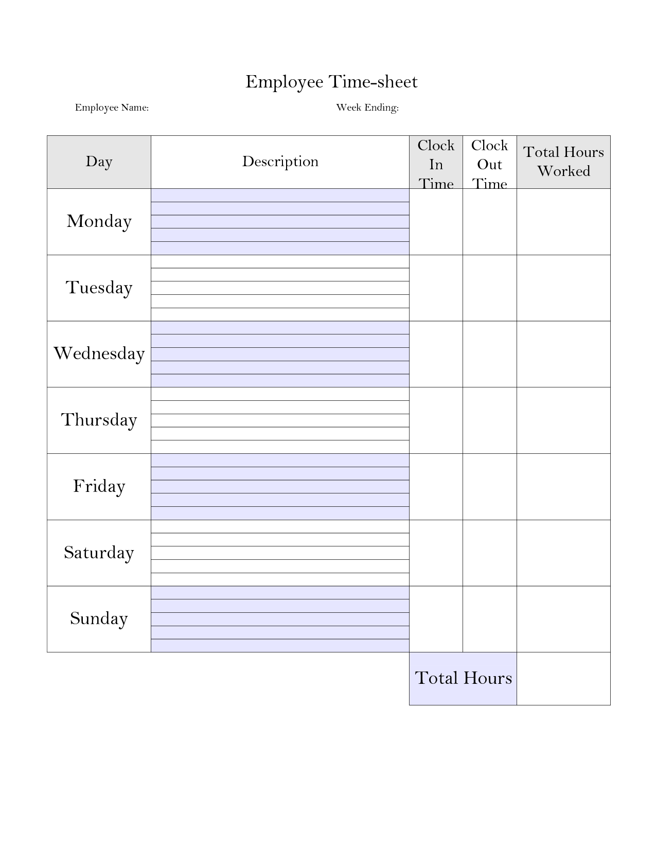 Free Printable Weekly Employee Time Sheets