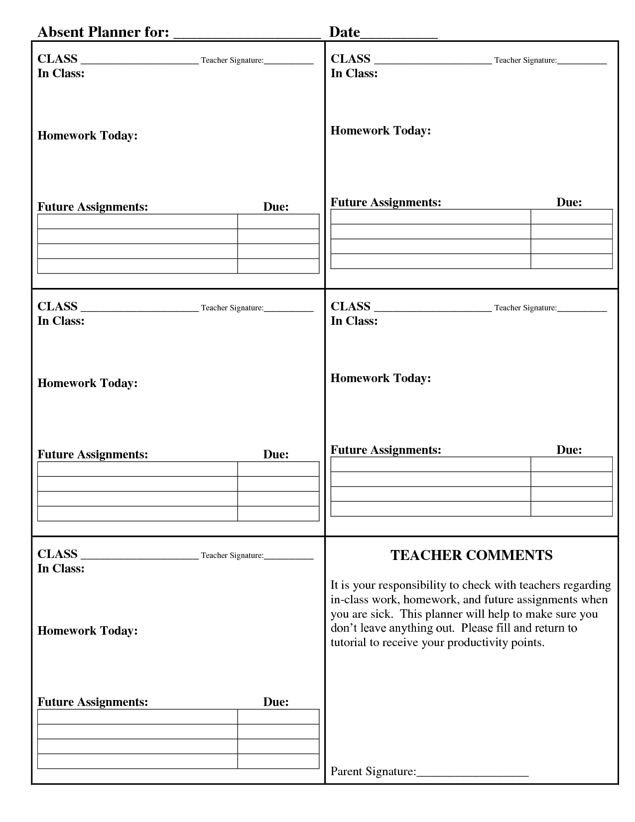 Printable homework planner template