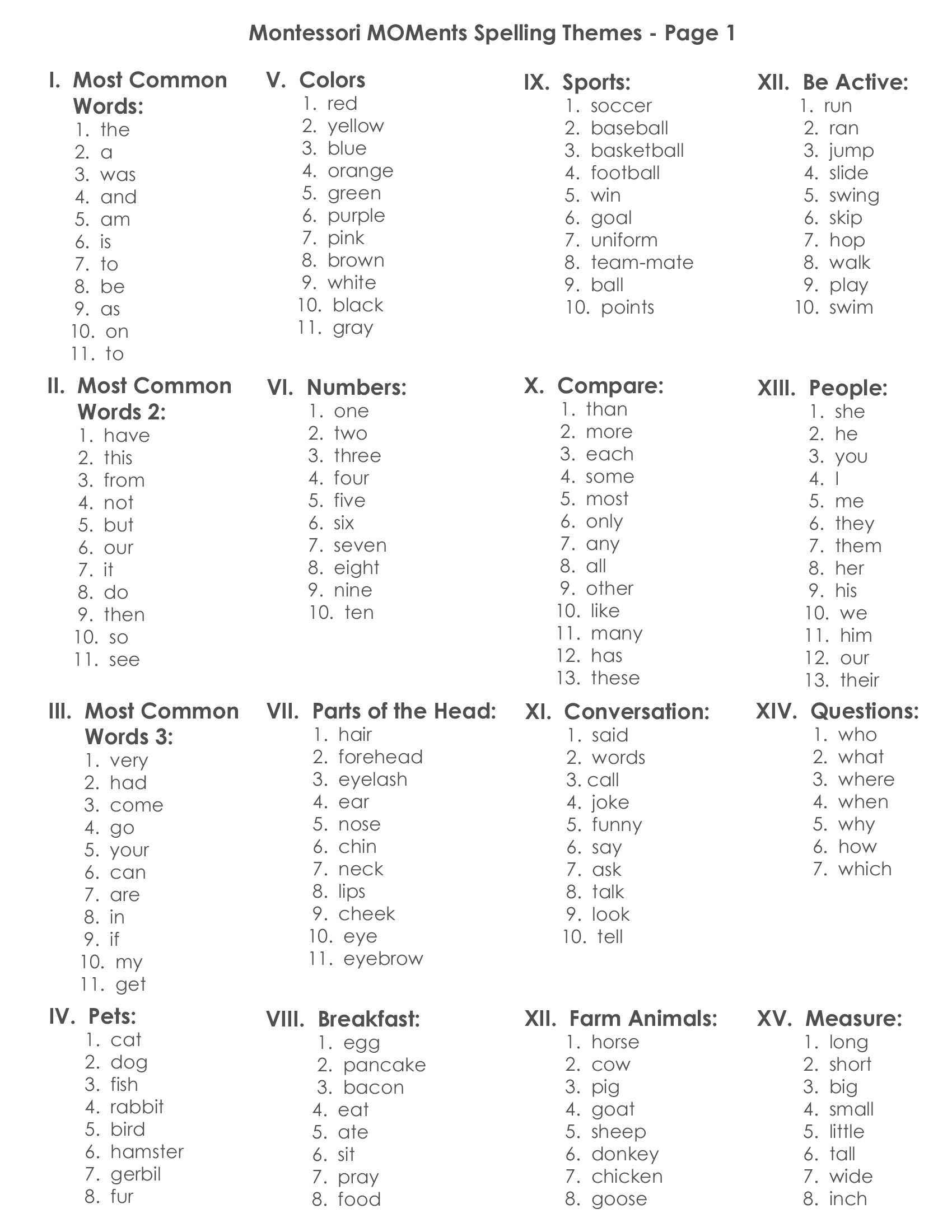 Free Printable Spelling Words For Kindergarten