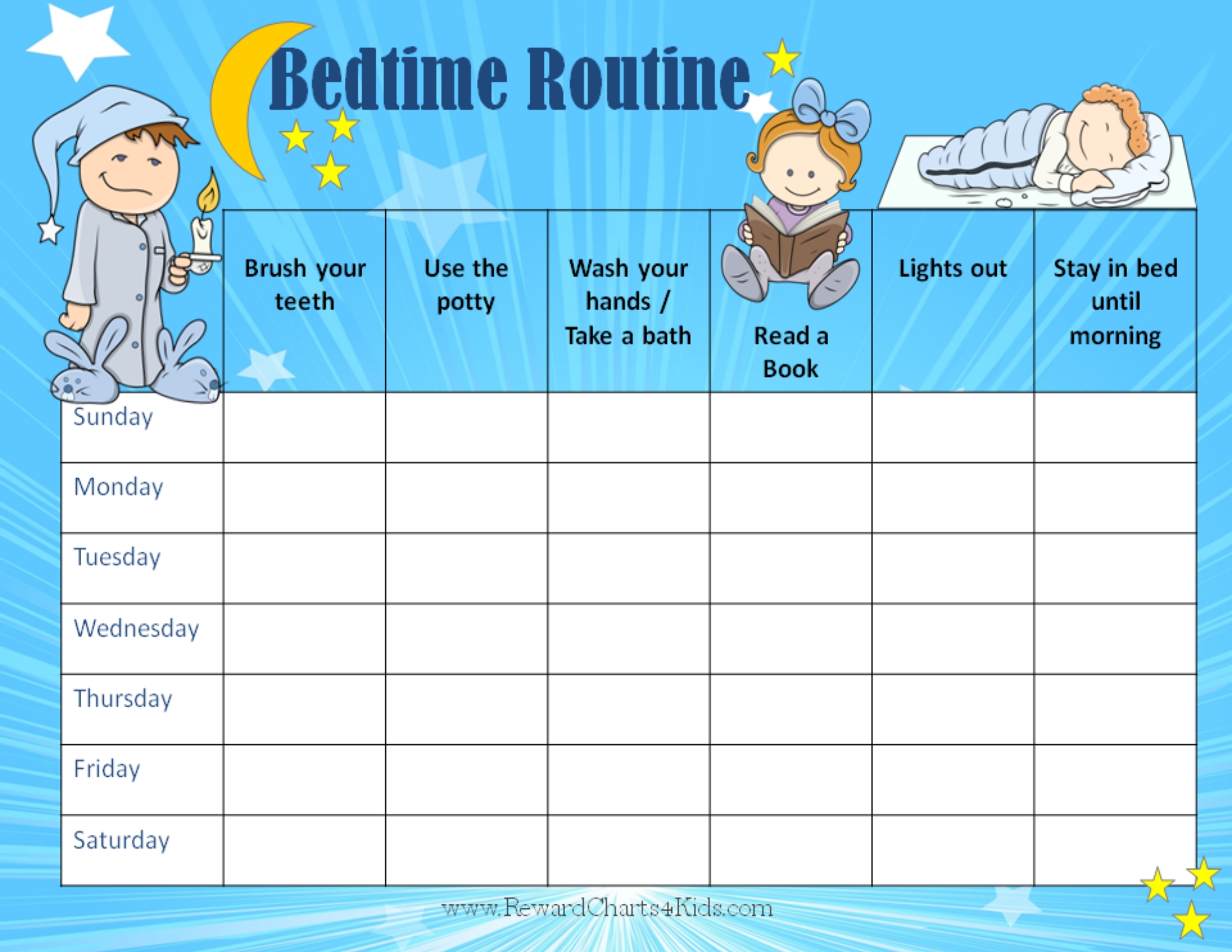 Free Printable Bedtime Routine Reward Chart