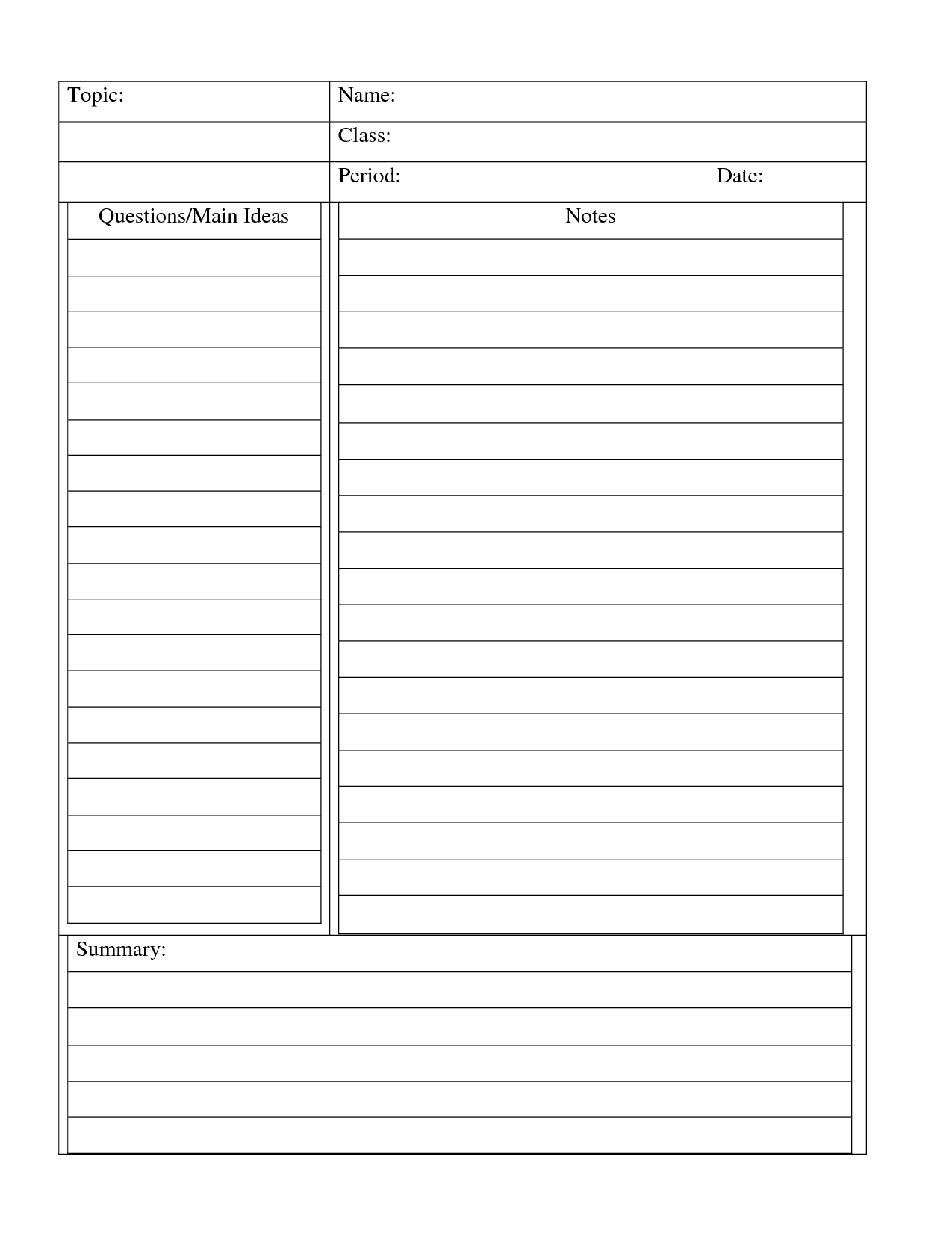 Free Printable Note Taking Templates