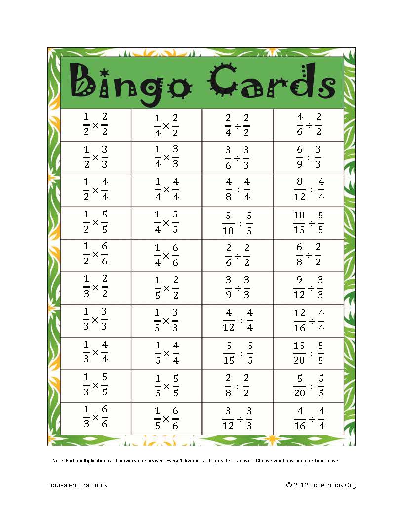 Equivalent Fraction Bingo Printable Free