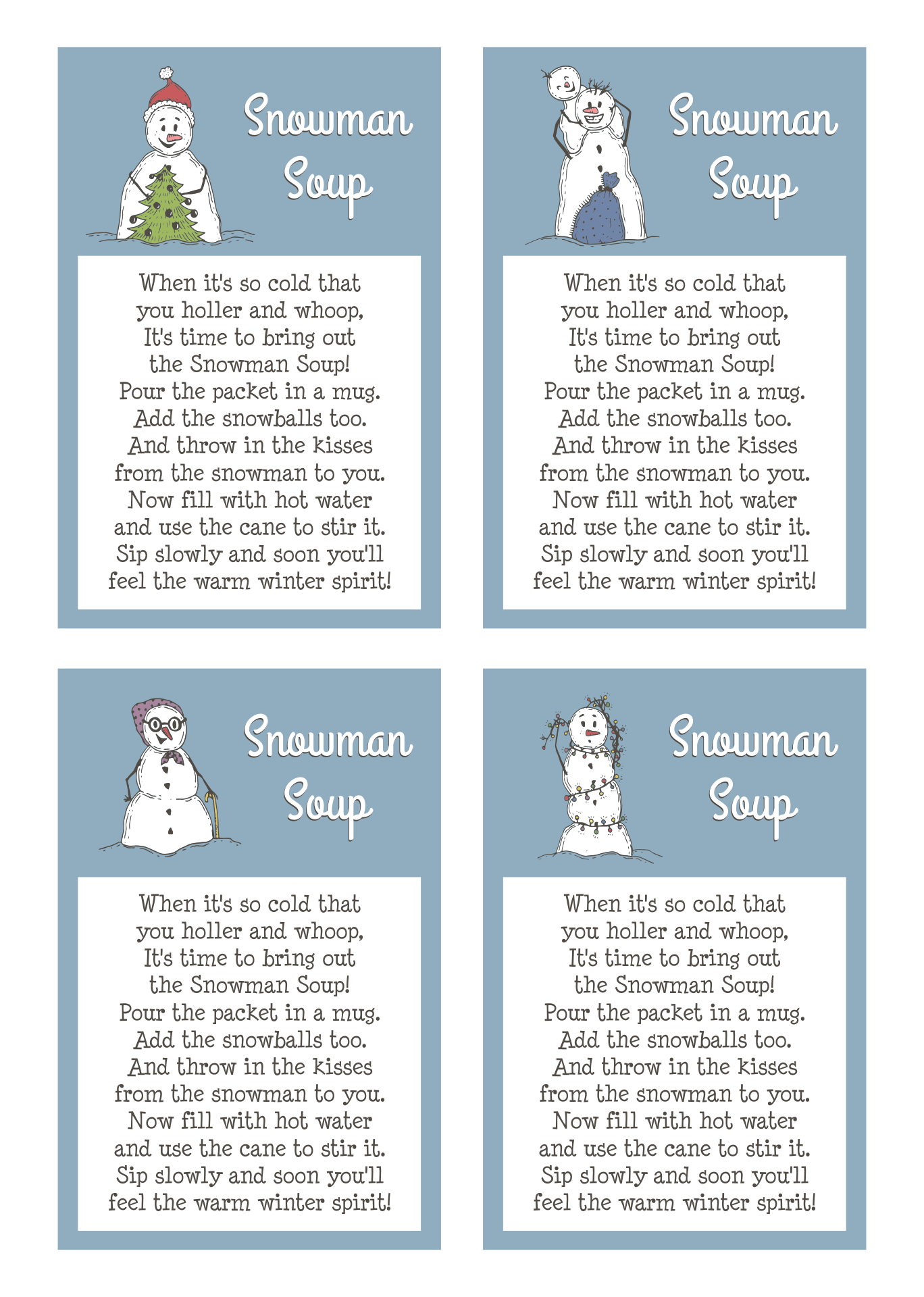 Snowman Soup Free Printable Tag