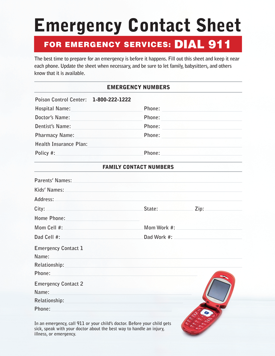 Printable Emergency Contact List For Babysitter