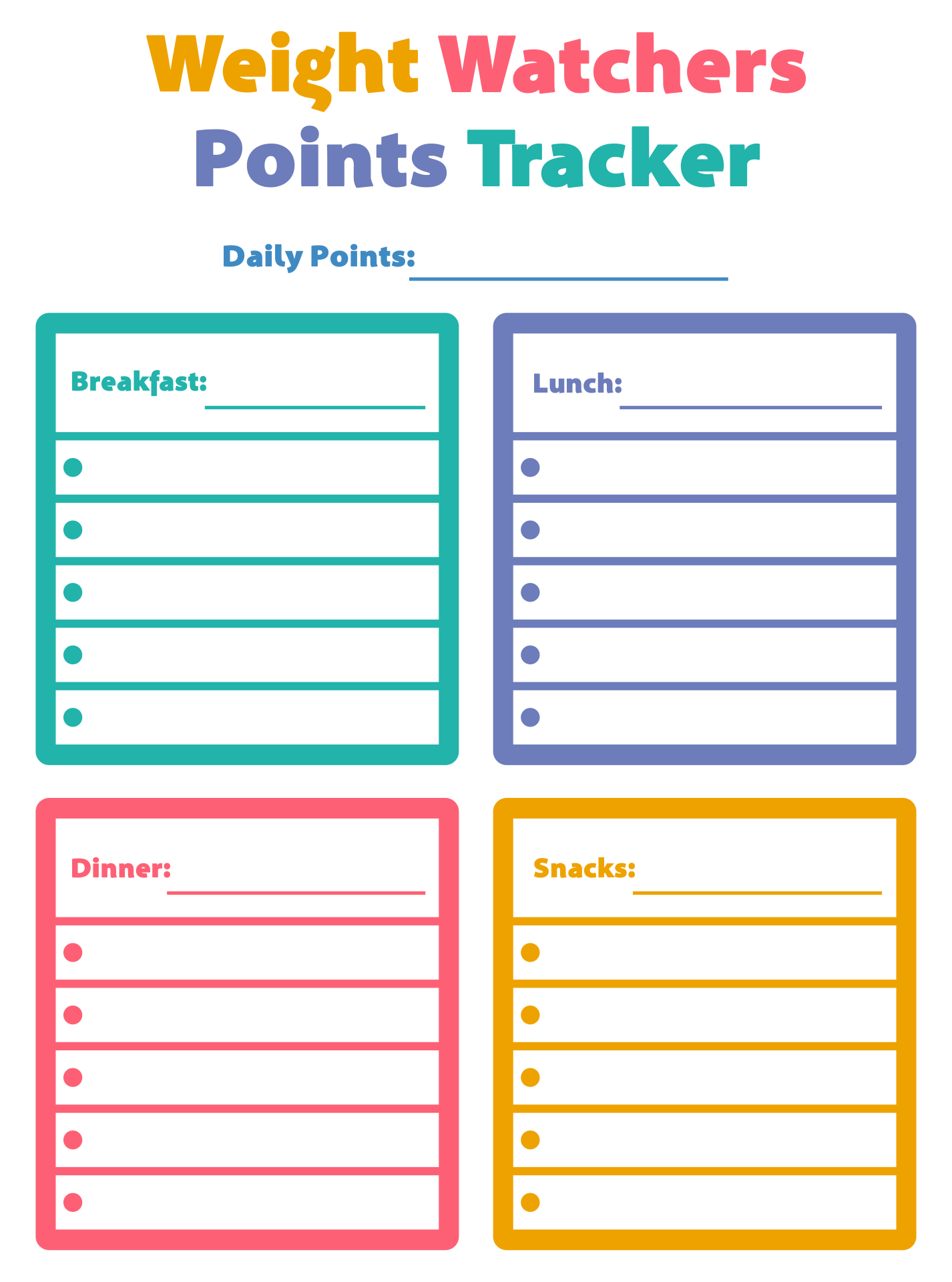 Printable Food Tracker Weight Watchers