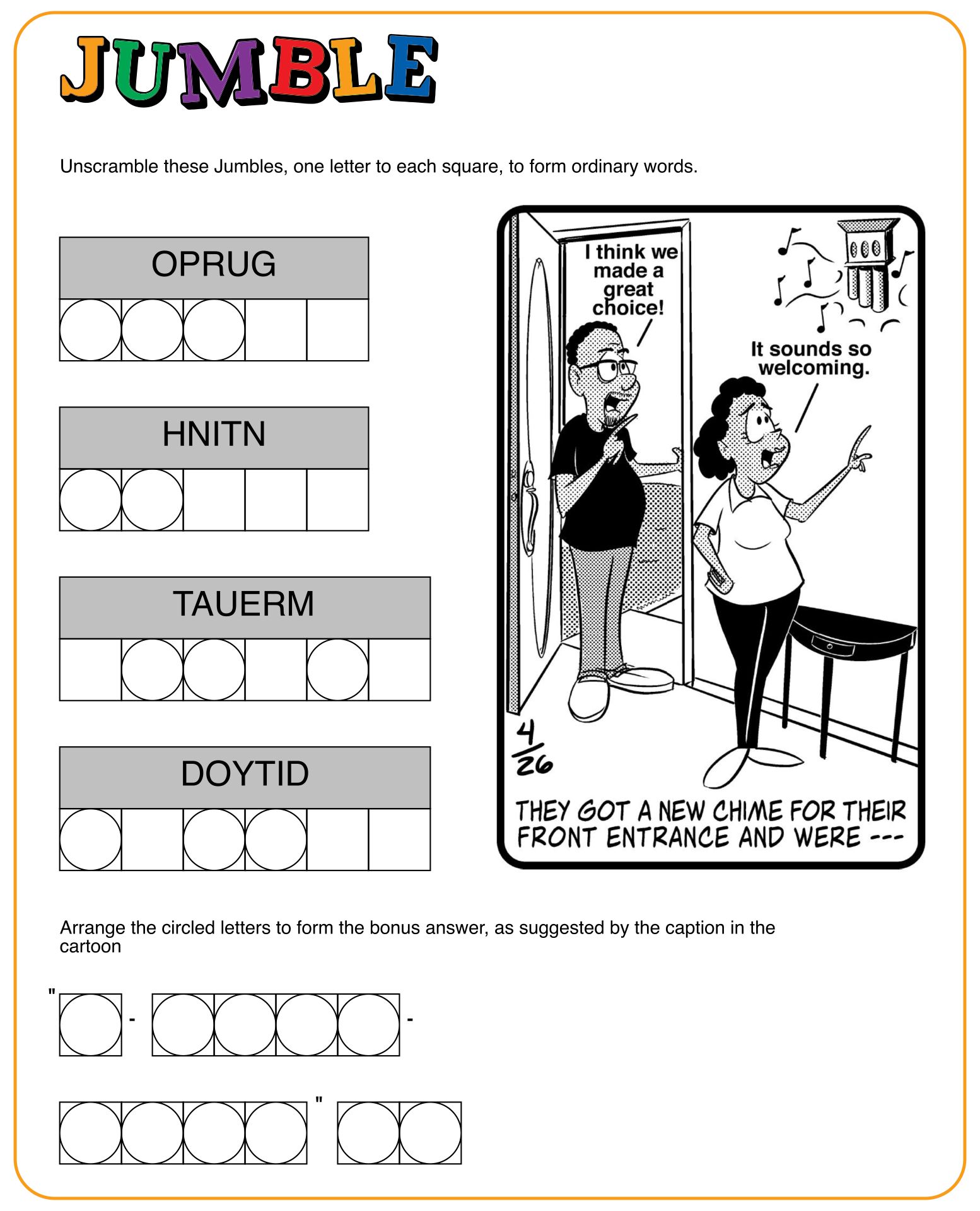 Word Jumbles Printable