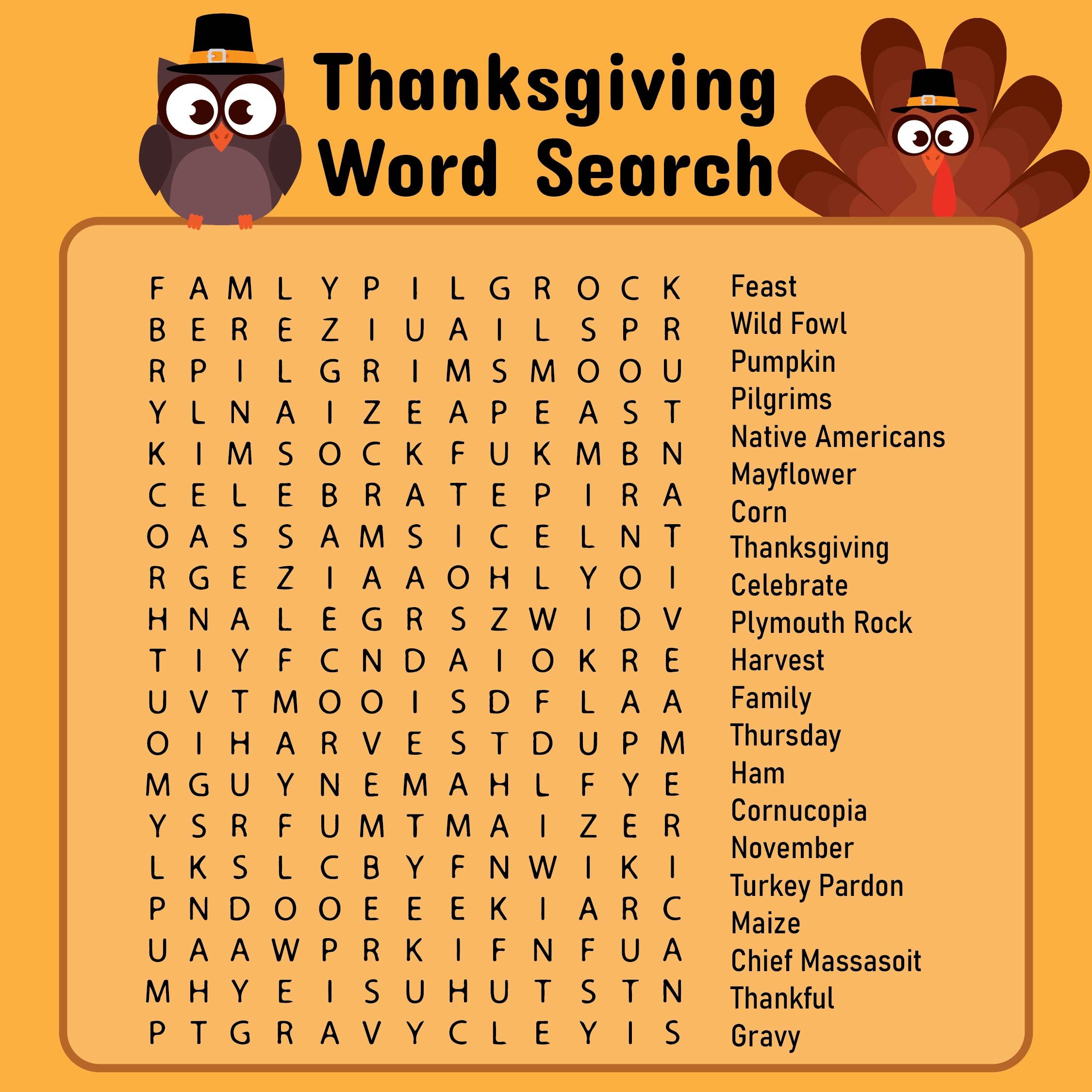 Free Printable Thanksgiving Word Search Puzzles