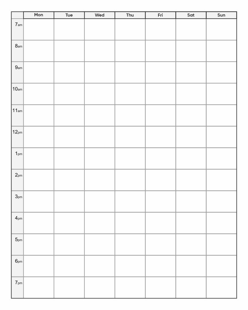 Weekly Printable Calendars With Time Slots Calendar
