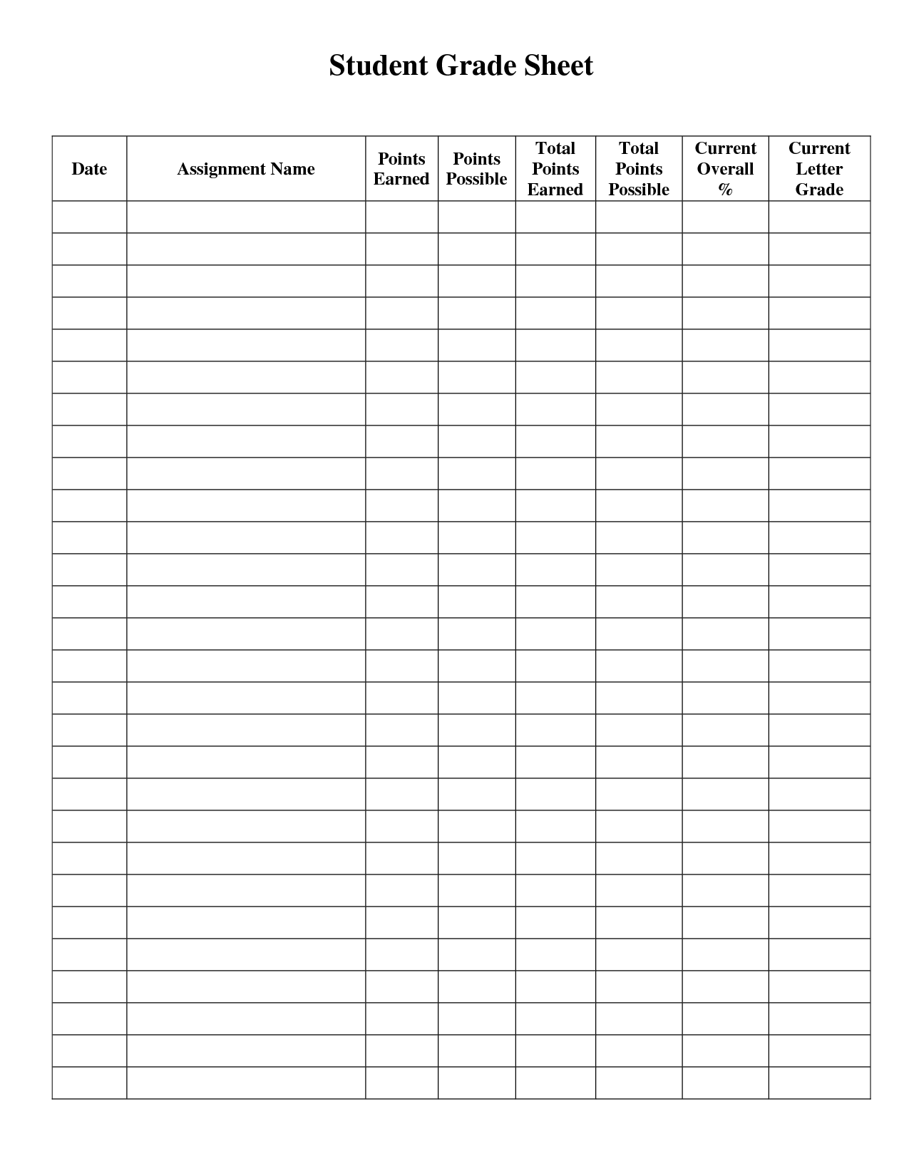 Weekly Grade Check Template