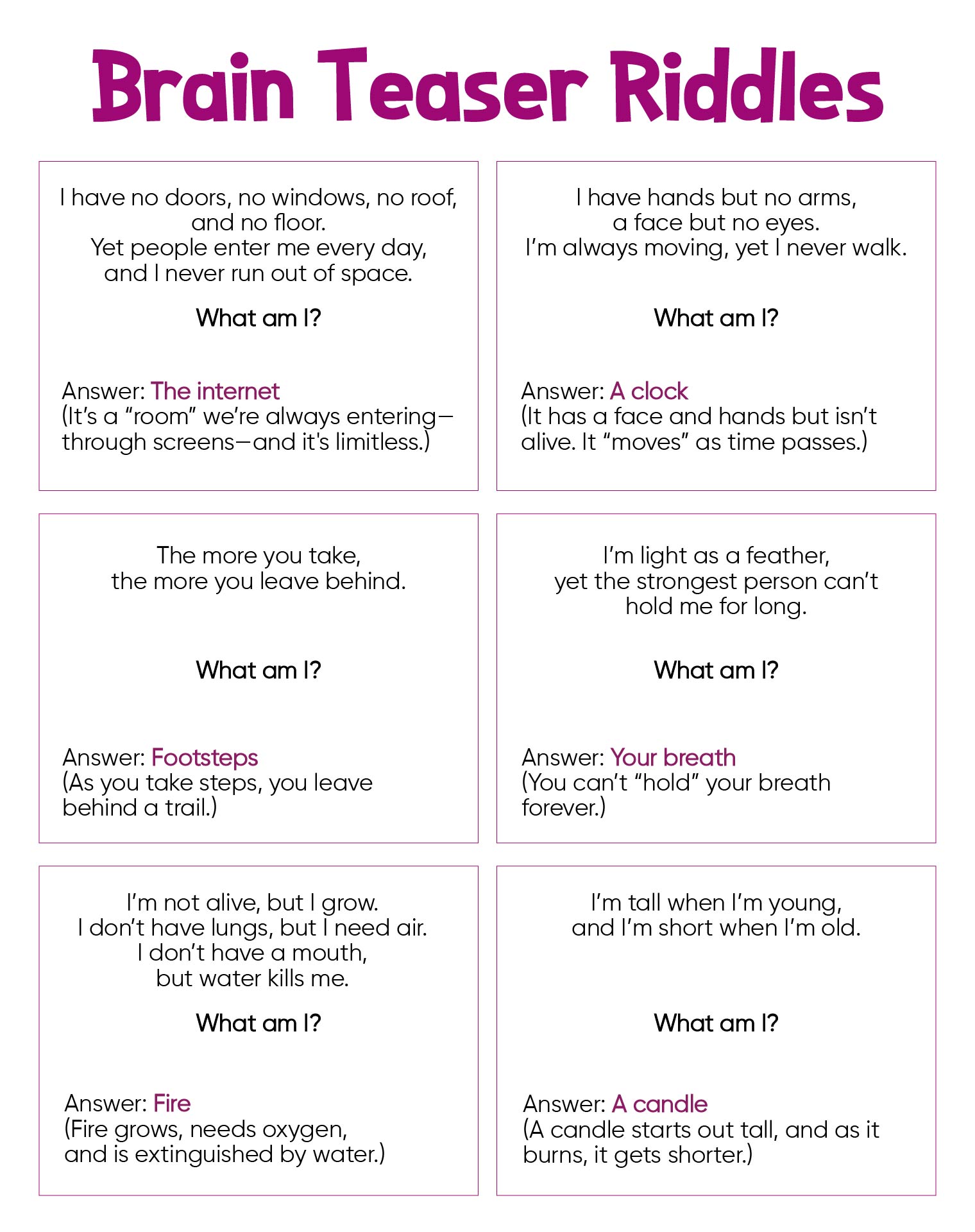 Brain Teasers With Answers Printable