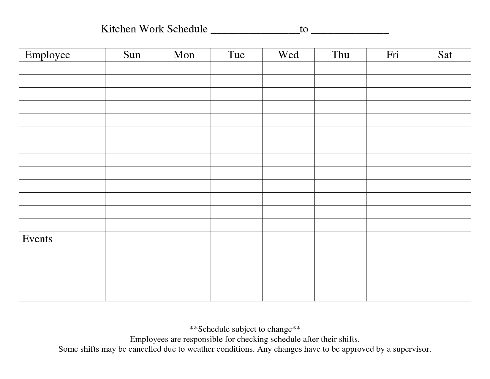 Free Printable Employee Work Schedule