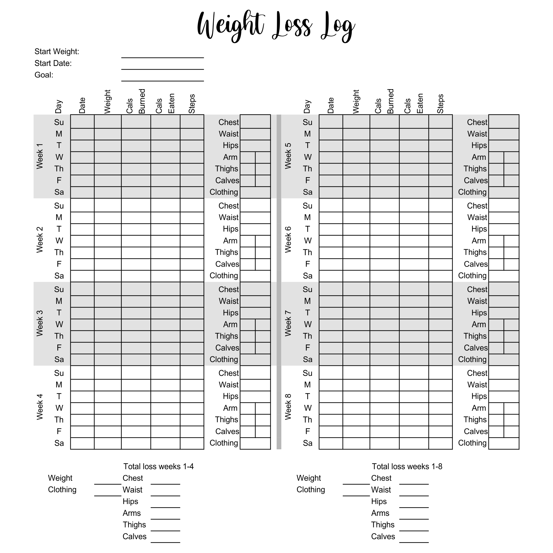 8 Best Images Of Daily Weight Chart Printable Printable Daily Weight