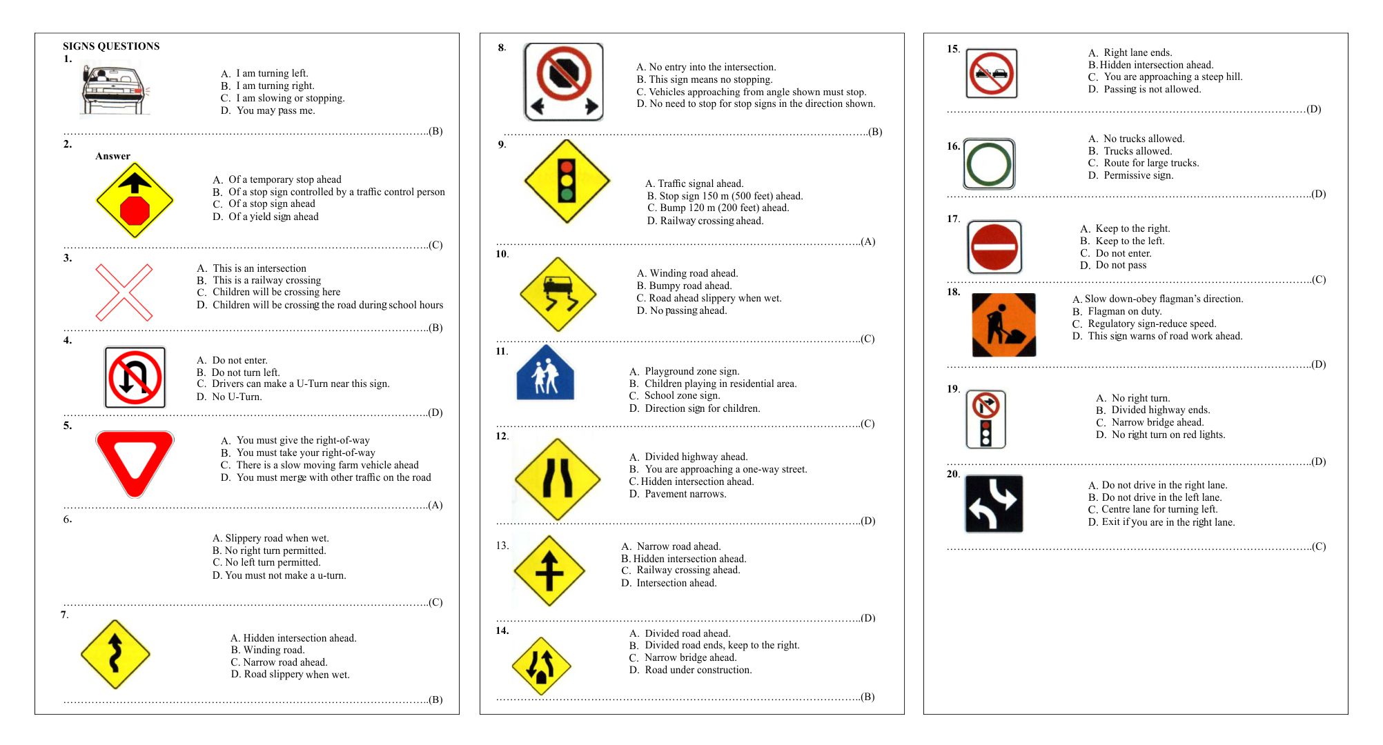 8 Best Images of Road Sign Practice Test Printable Printable Road