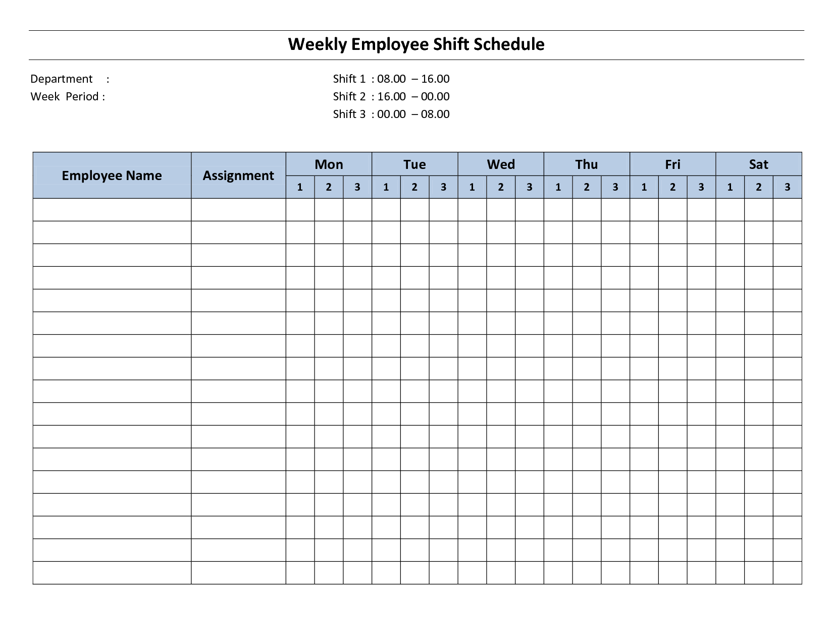 Employee Schedule Template Free Printable