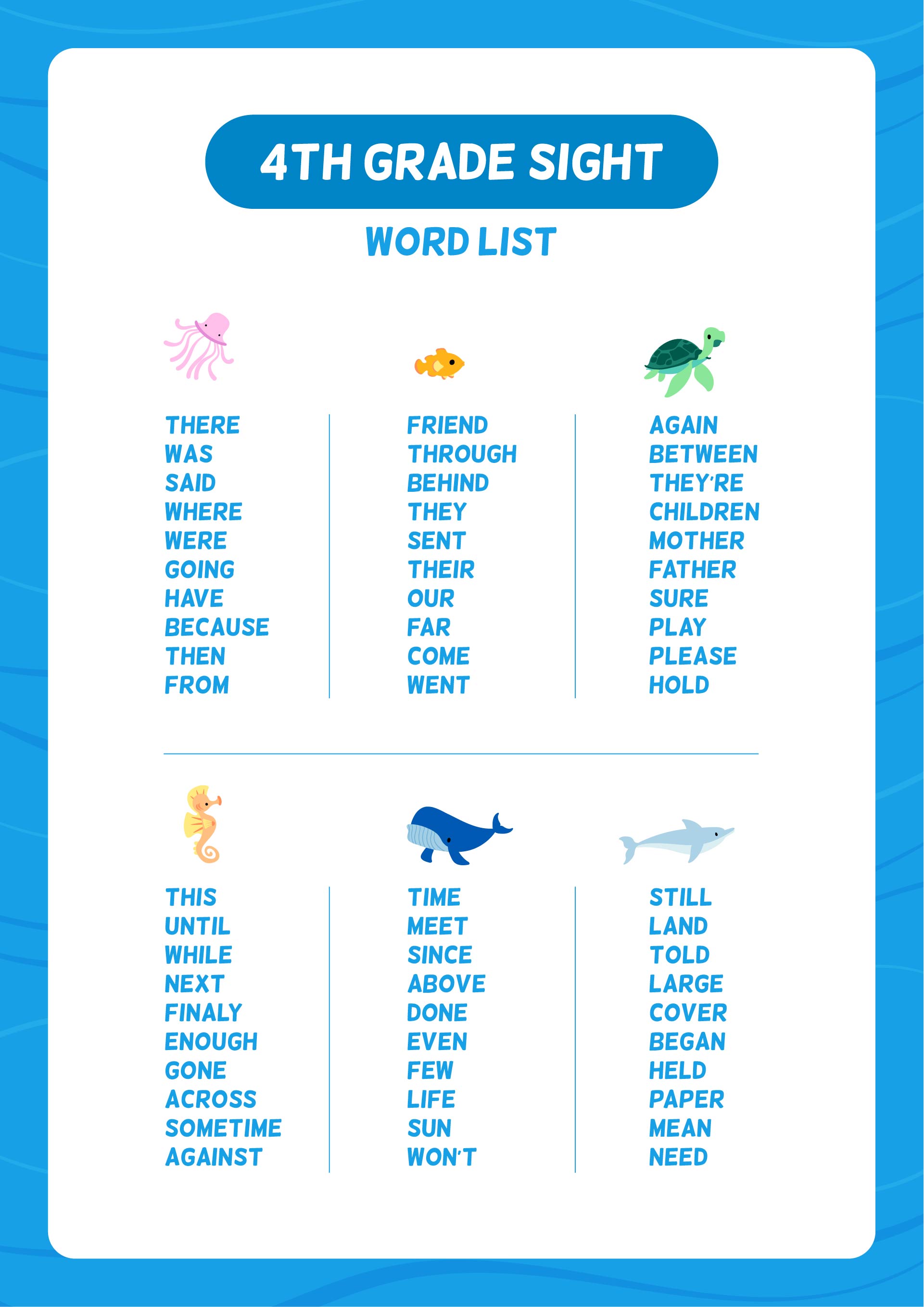 9 Best Images of Fourth Grade Sight Words Printable - 4th Grade Sight