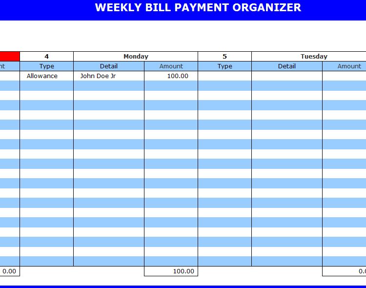 bill organizer template