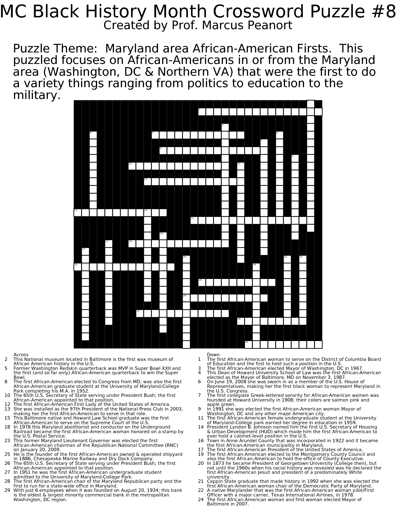 Black History Month Crossword Free Printable