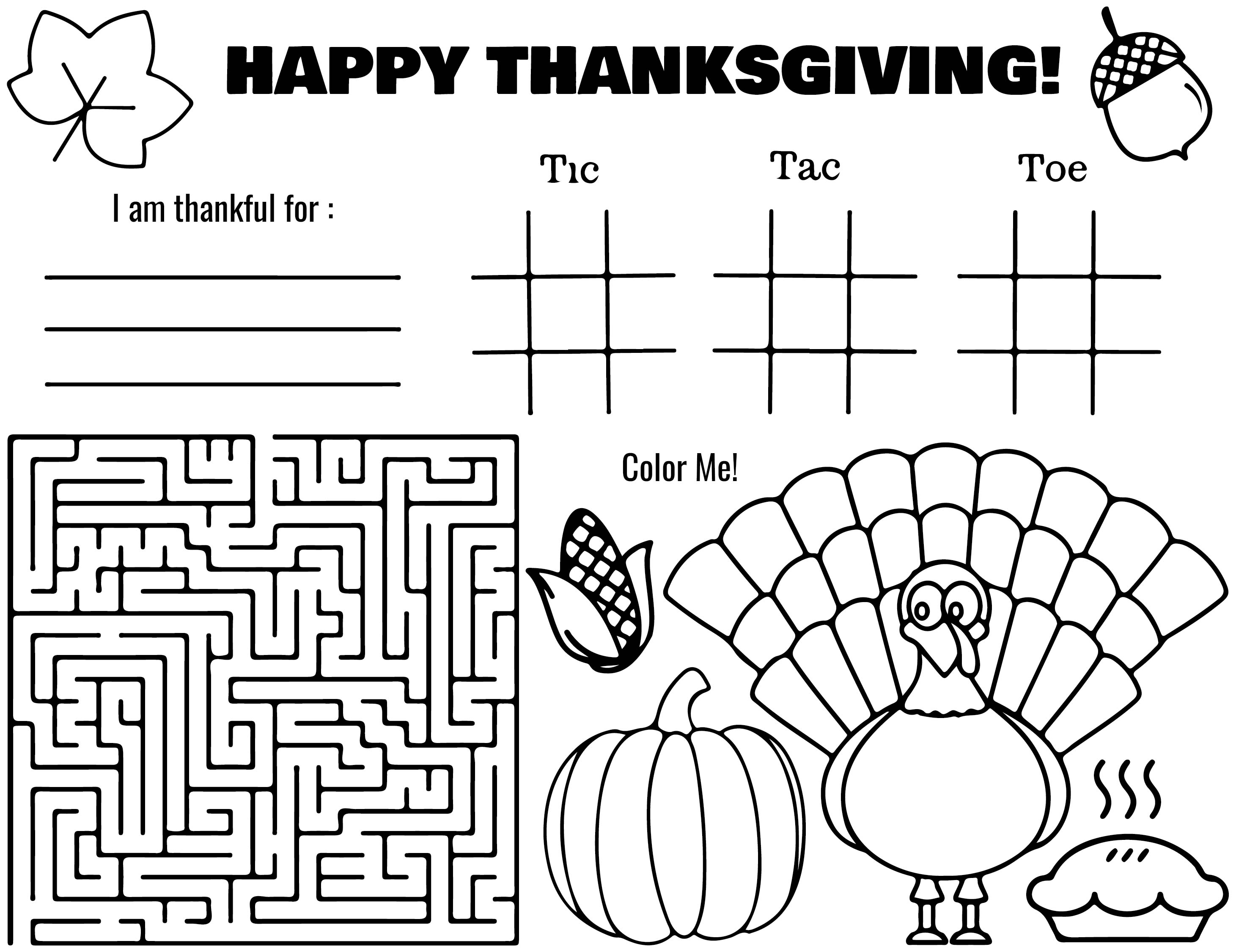 8 Best Images of Thanksgiving Activities Printable Placemat Free