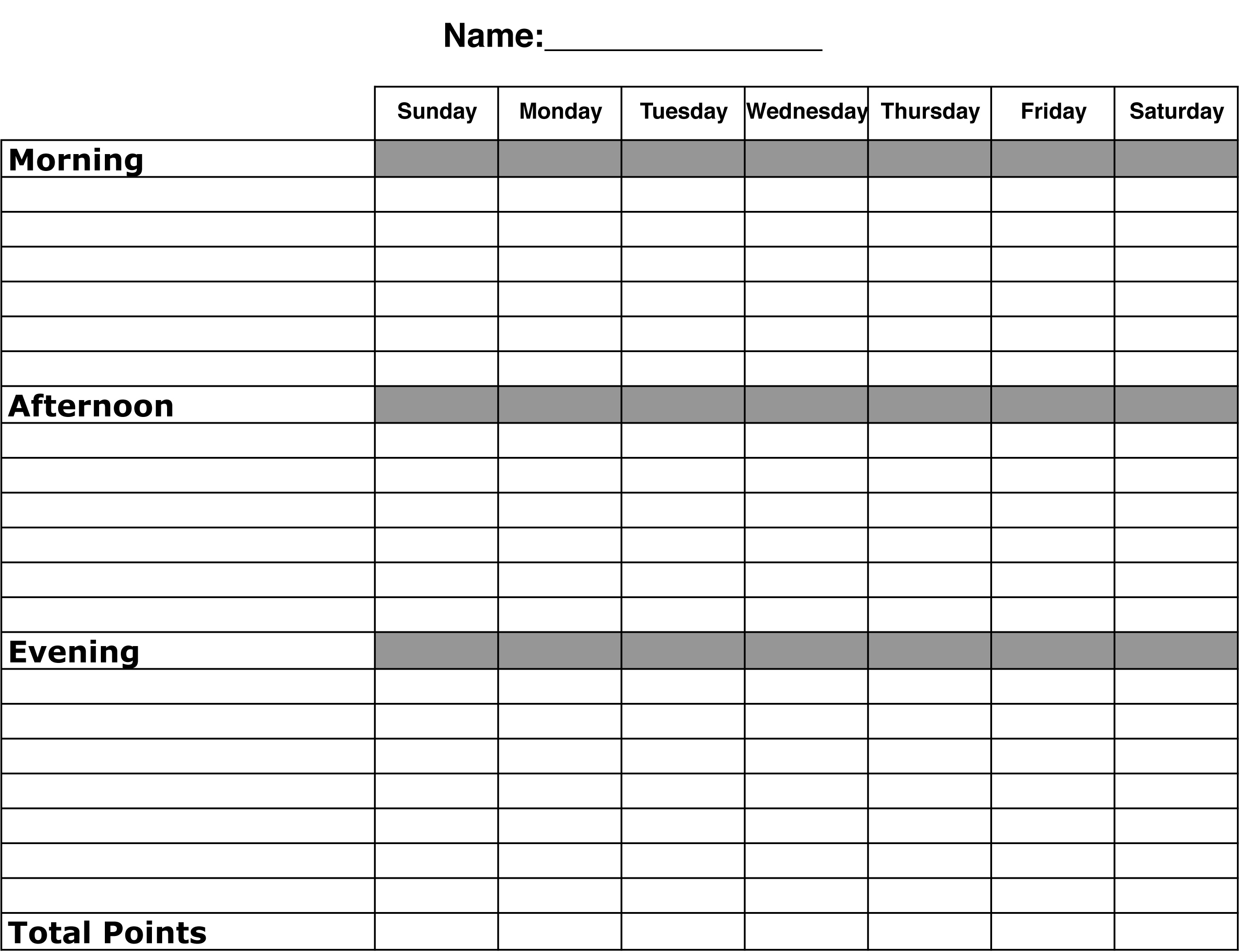Blank Chore Chart Template Free