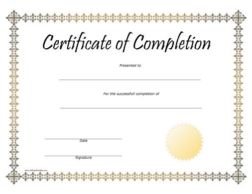 Free Printable Blank Certificate Of Completion