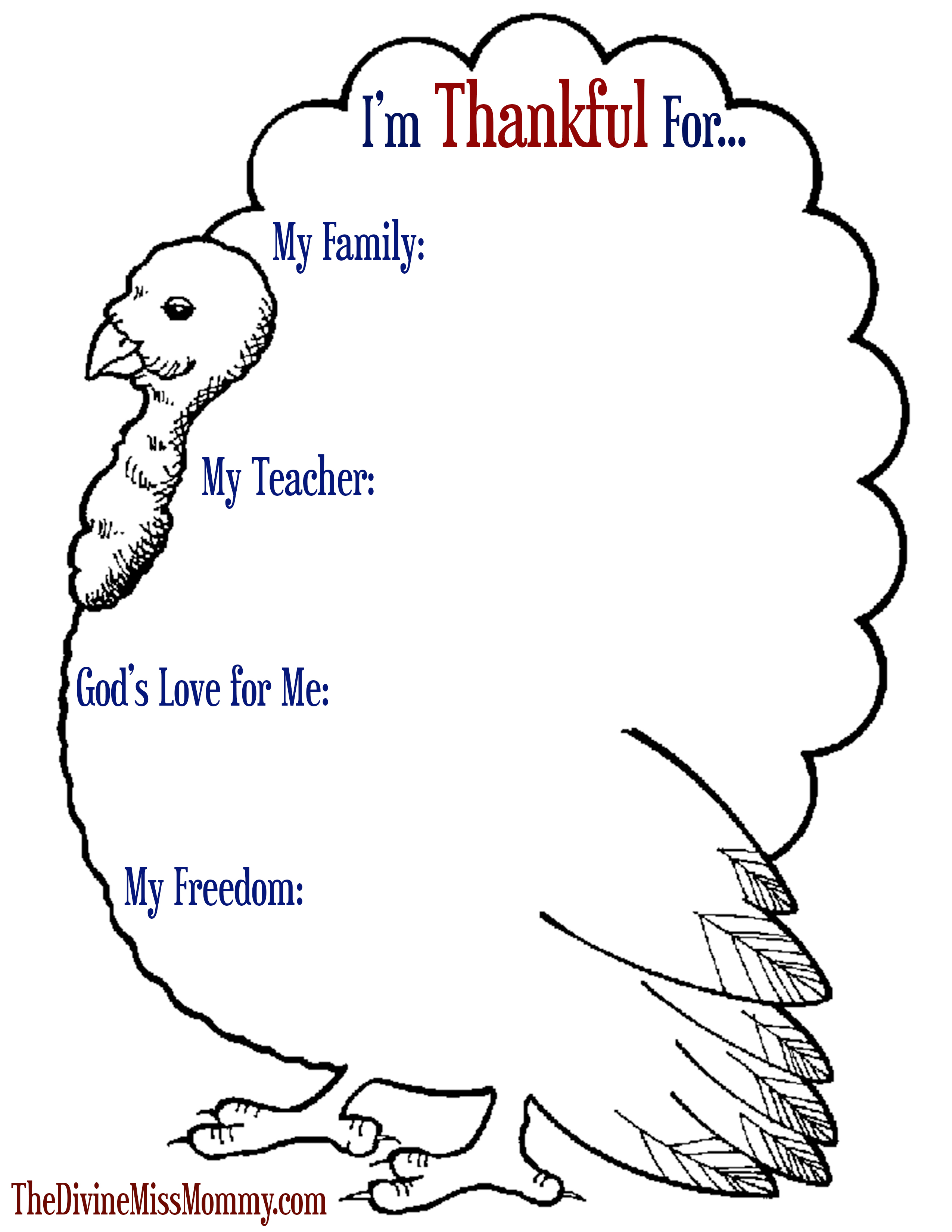 Free Thankful Turkey Printable