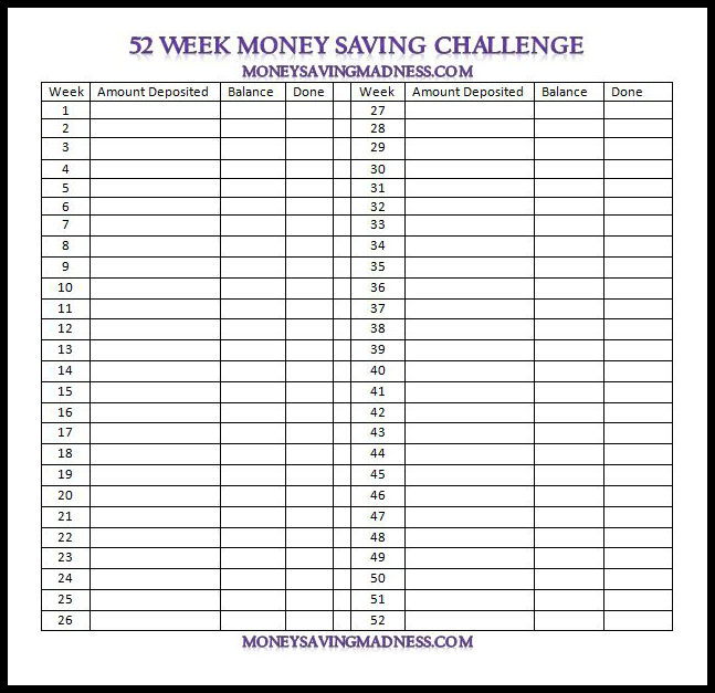 5 Best Images of 52 Week Money Challenge Printable Chart 52 Week