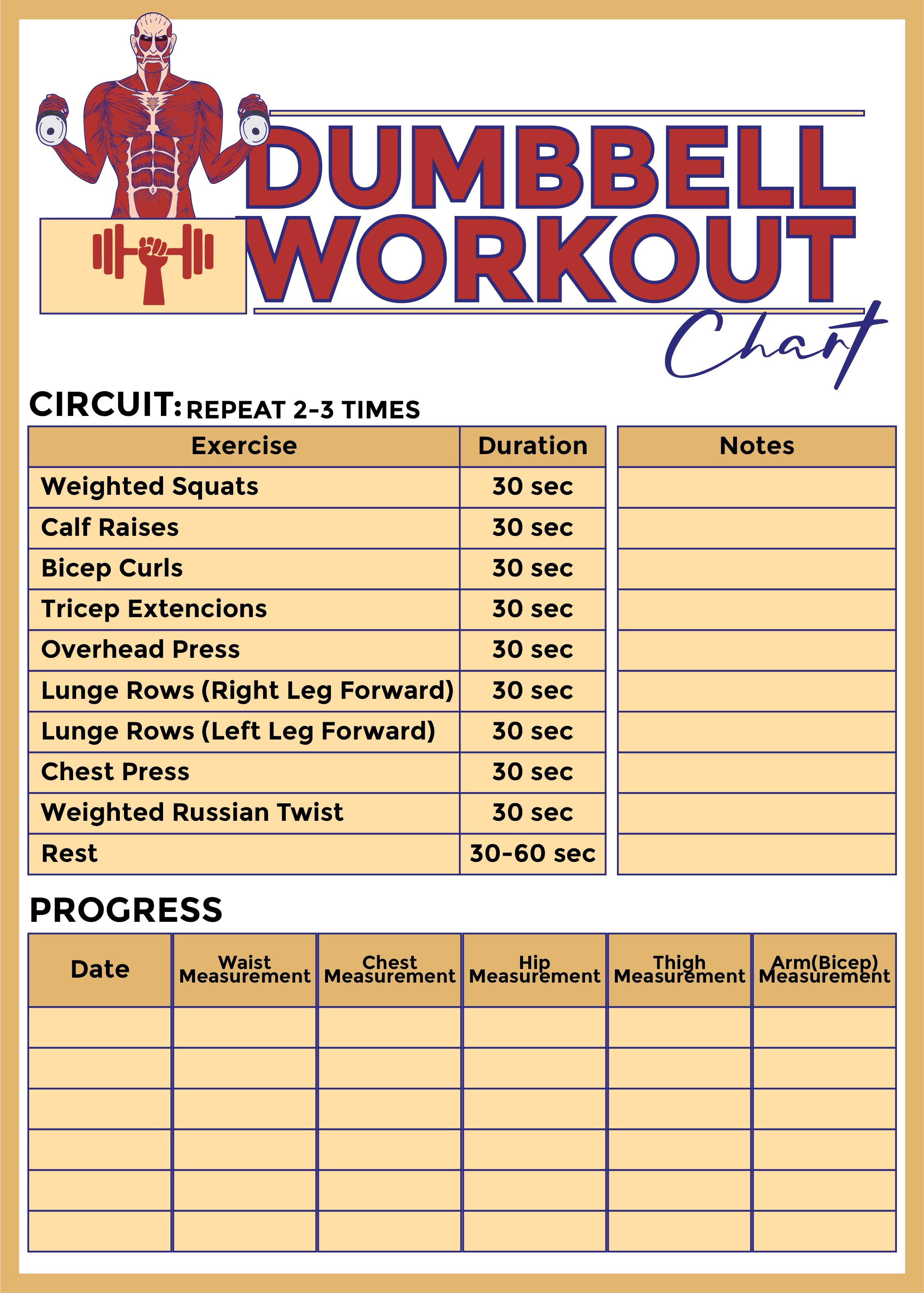 Dumbbell Exercise Chart Printable Free