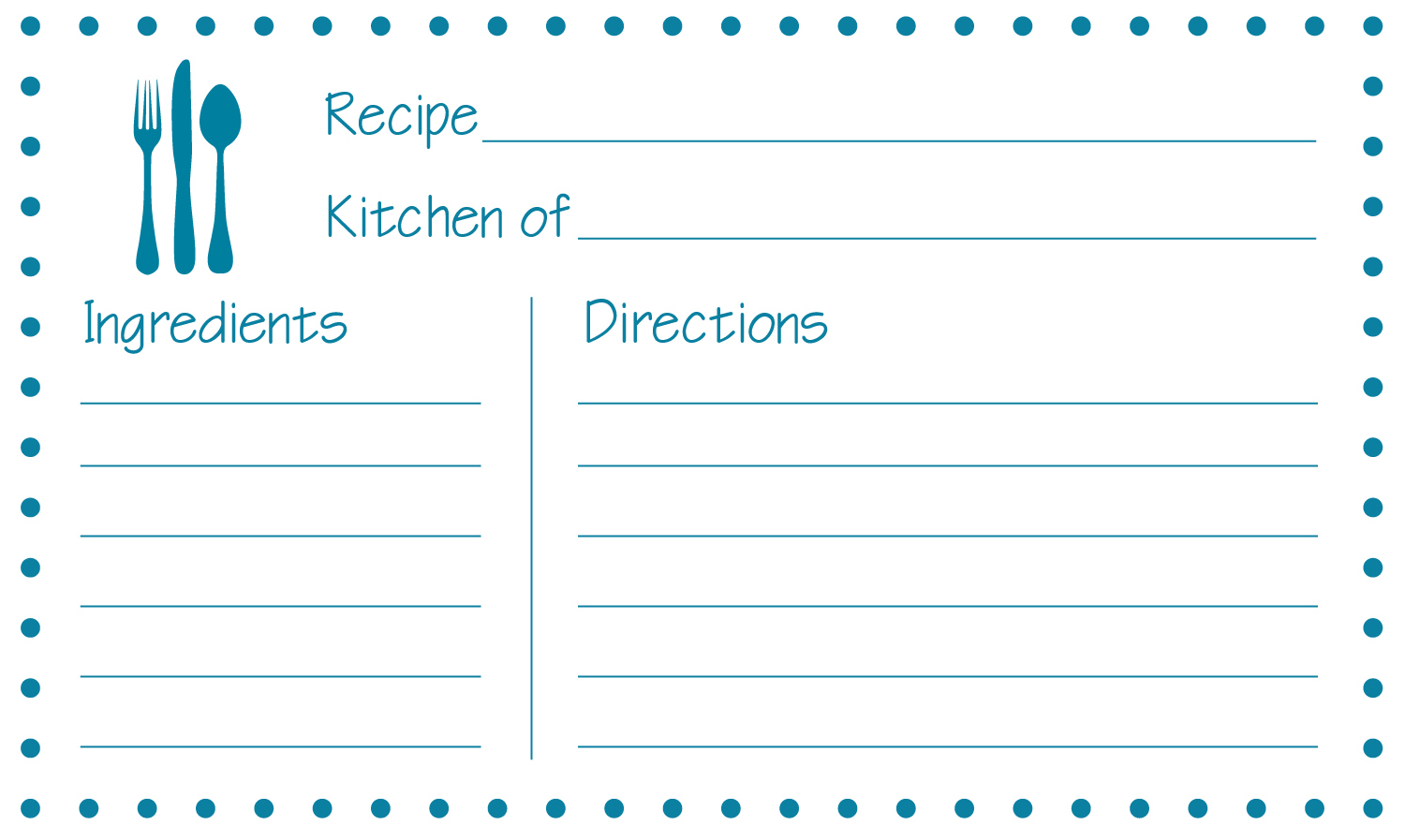 Fill In Blank Printable Editable Recipe Card Template