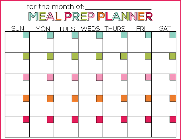 Meal Prep Calendar Printable Template