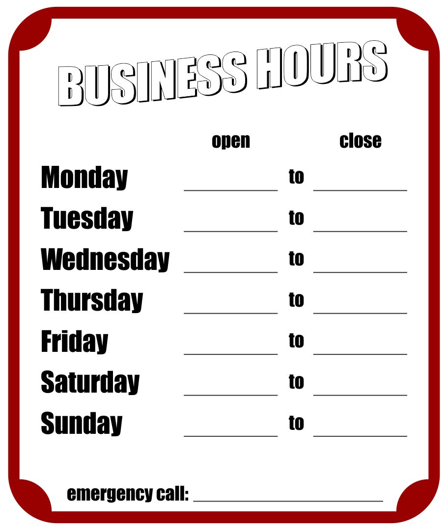 4 Best Images of Free Printable Business Hours Sign Template Business