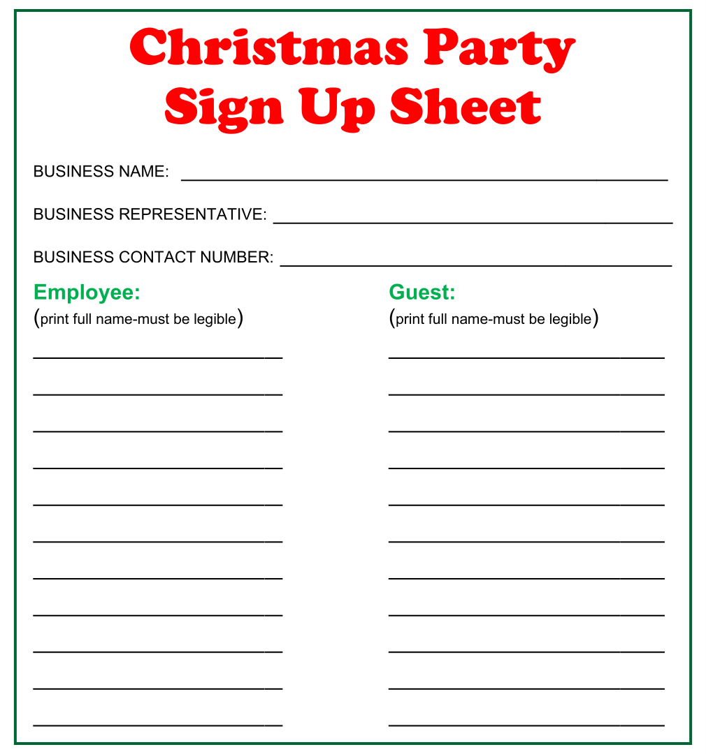 6 Best Images Of Christmas Party Printable Sign Up Sheet Party Sign 