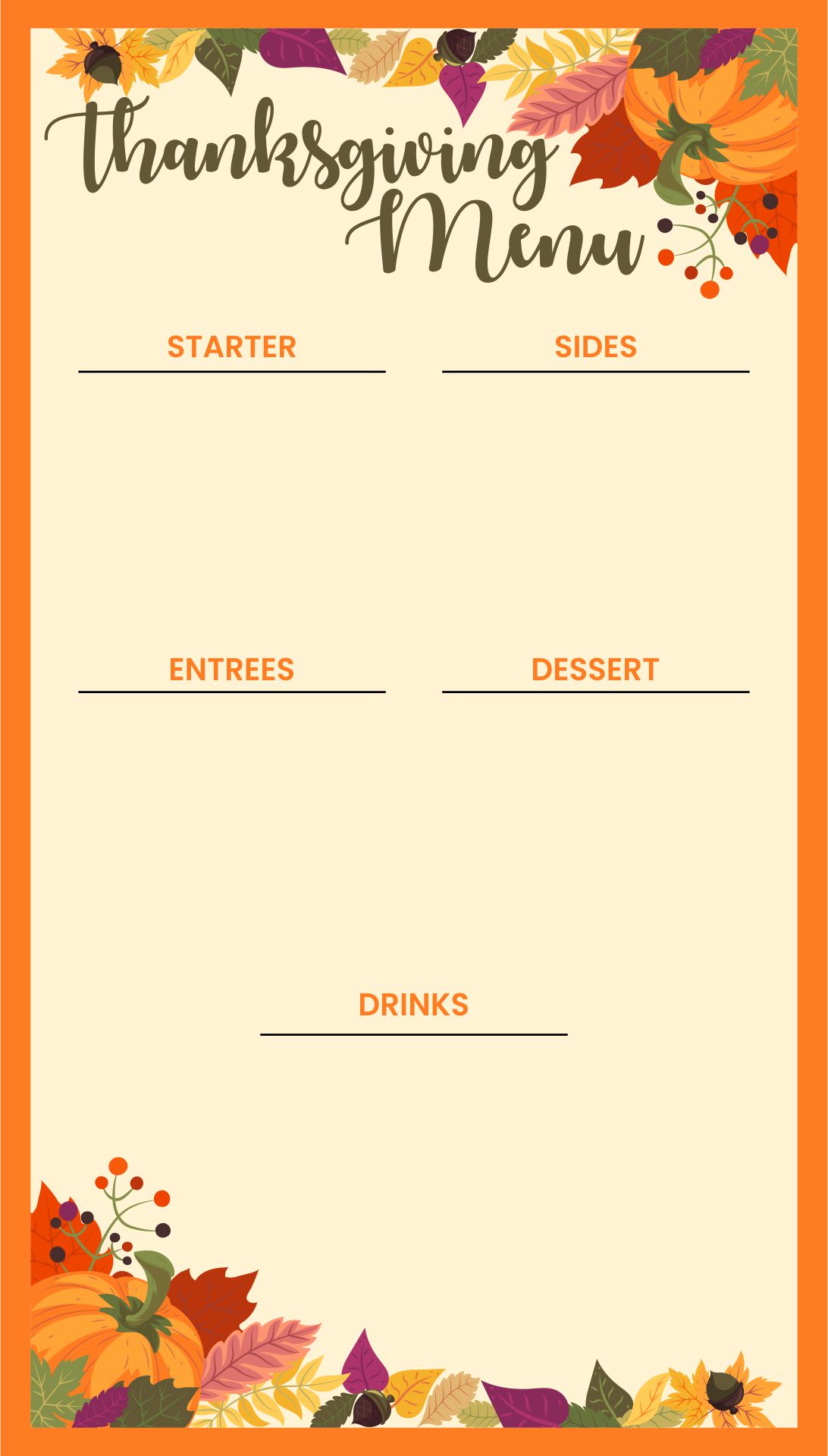 Printable Blank Thanksgiving Menu Page