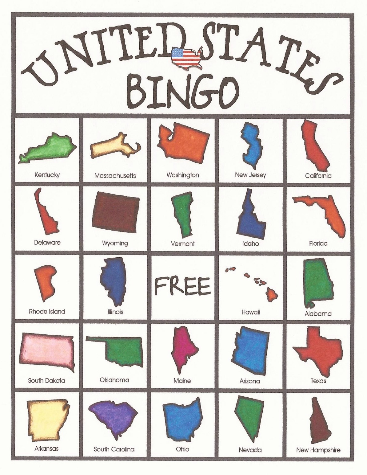Free Printable State Bingo Cards