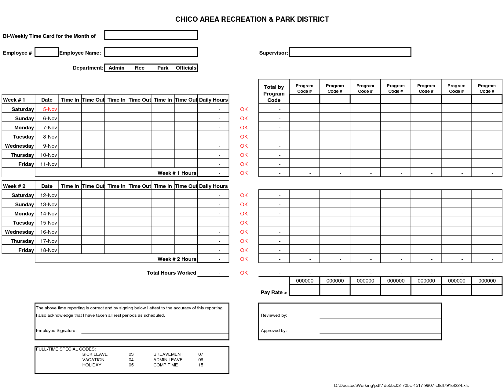 Biweekly Time Card Template Free Printable Templates