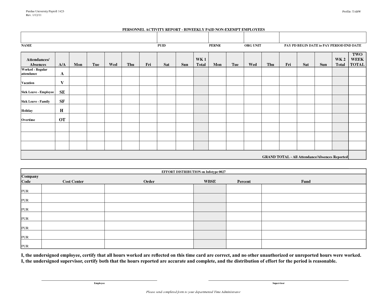 Weekly Time Card Template Free