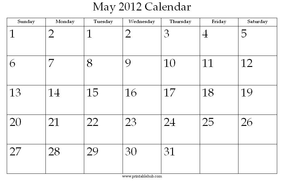 5 Best Images of Printable Calendar May 2012 May June 2012 Calendar